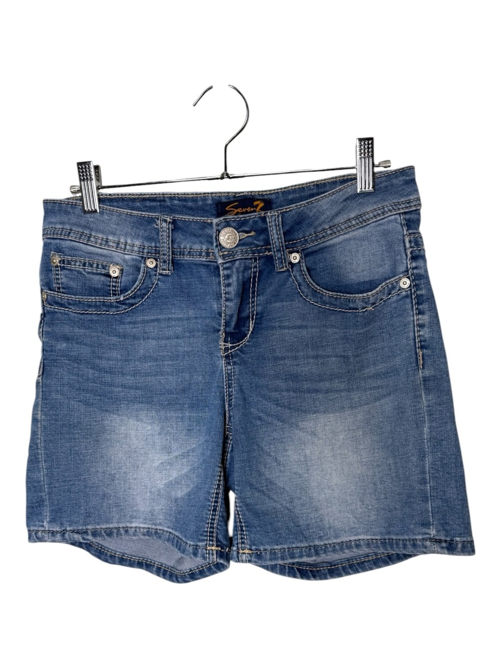 Seven7 Blue Embroidered Pocket Denim Shorts 4 Medium Wash Stretch Jean Shorts